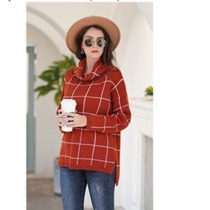 New Grid Pattern Turtleneck Knitted Jumper Sweater